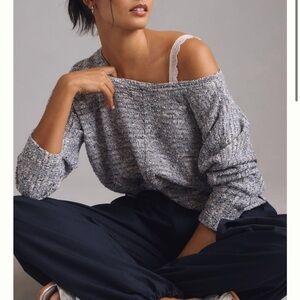 Daily Practice by Anthropologie Pullover Back Cut Out Sweater Navy White M NEW